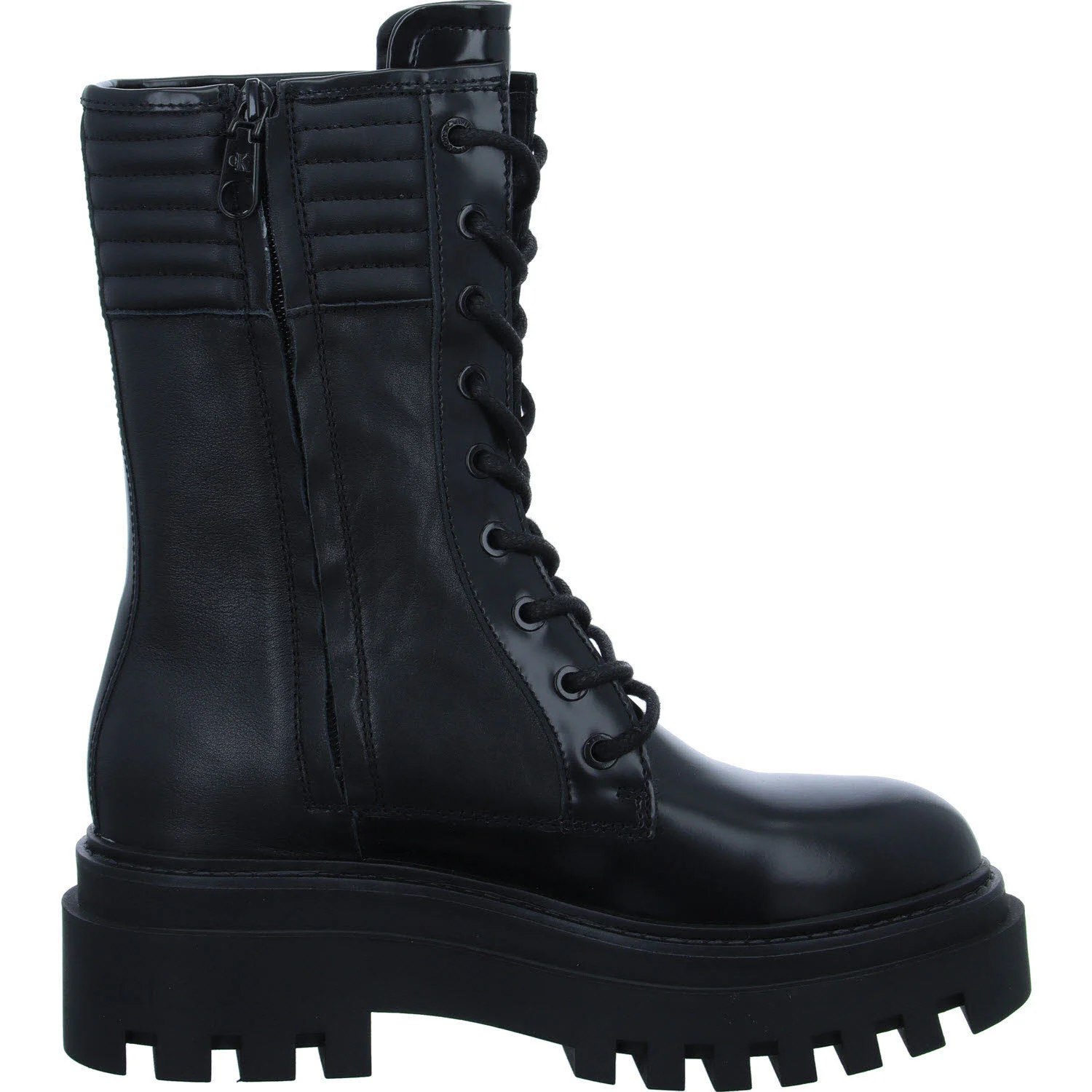 Calvin Klein Damen Schnürstiefel YW0YW011370GT FLATFORM KNEE BOOT LACEUP LTH WN 0GT Triple Black normal