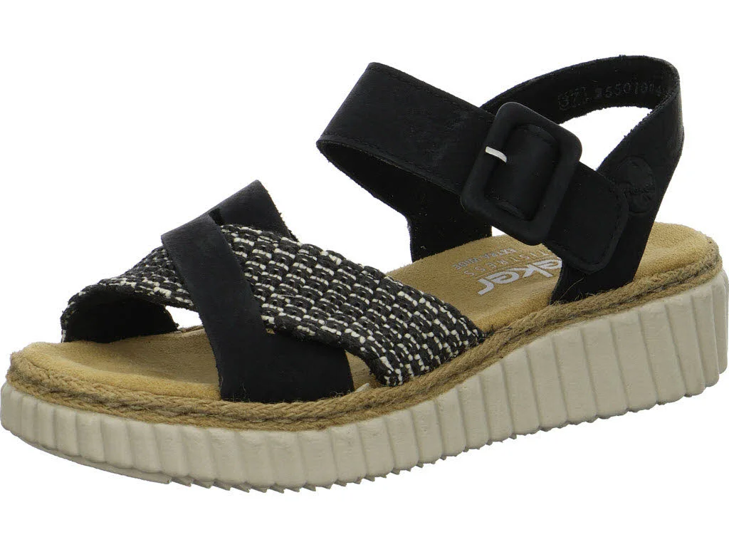 Rieker Damen Sandalen 69269-00 69269 schwarz/schwarz-sand H (extra weit)