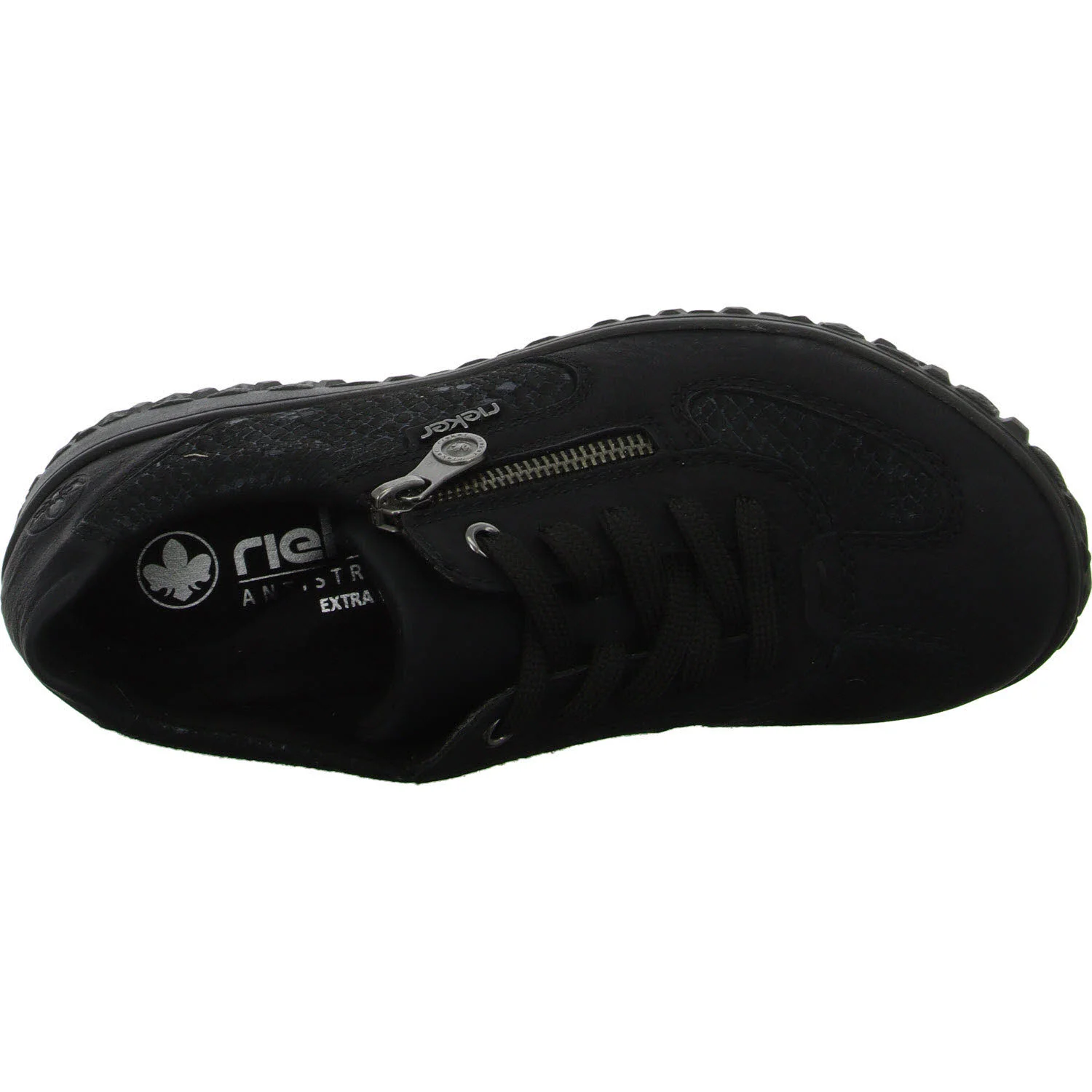 Rieker Damen Schnürschuhe 59501-00 59501 schwarz/schwarz-reptil H (extra weit)
