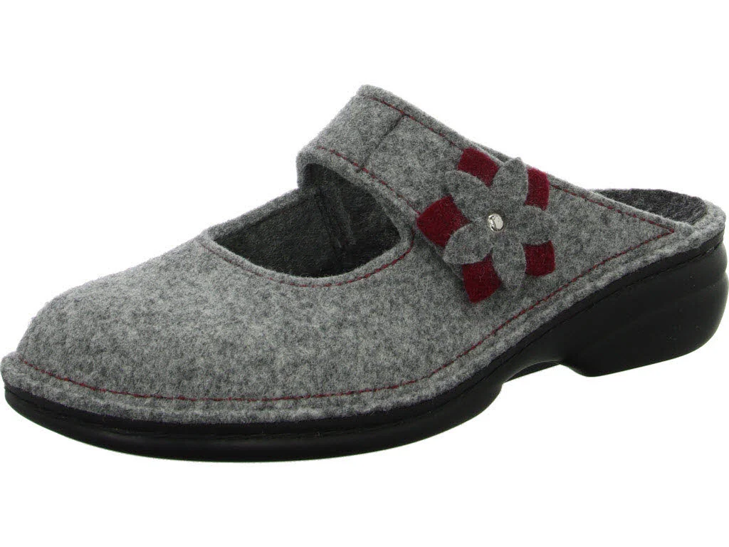 Finn Comfort Damen Winterpantoffel 06560-901198 Arlberg lightgrey/cassis weit