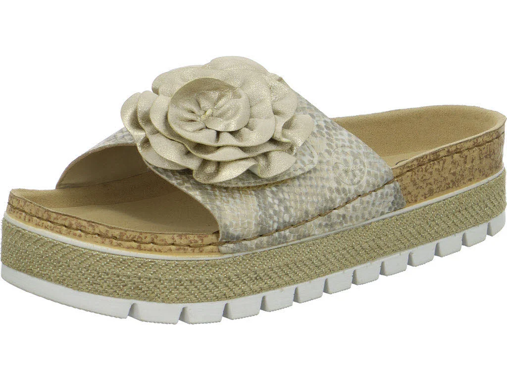 Rieker Damen Pantoletten 69562-90 69562 offwhite-gold/muschel F 1/2 (normal)