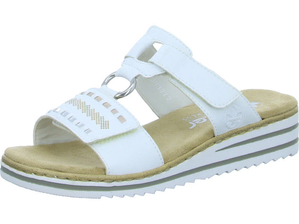 Rieker Damen Pantoletten V0636-80 V0636 weiss/argento/rosegold E 1/2 (schmal)