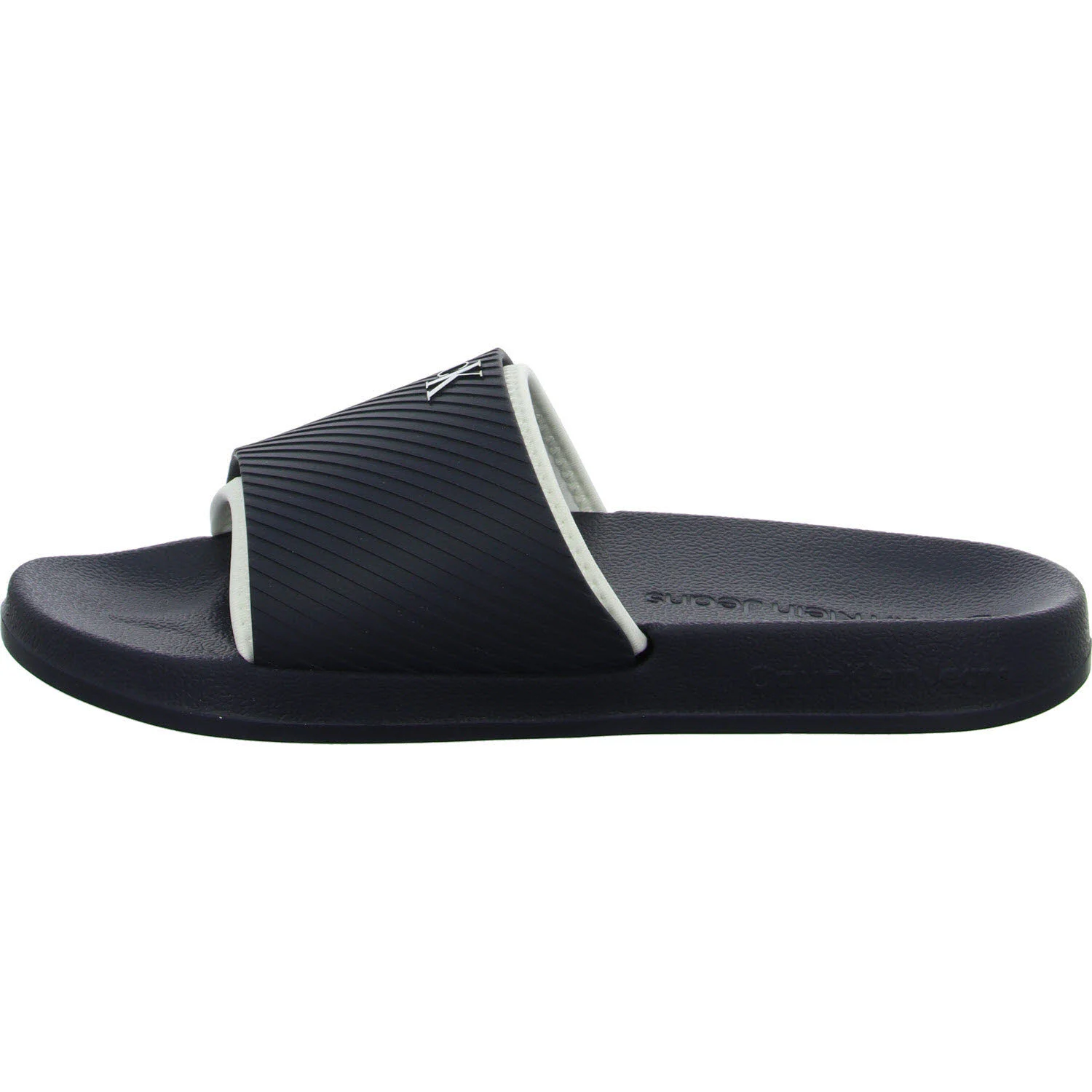 Calvin Klein Pantoletten YM0YM01234DW4 SLIDE RUBBER NEOPRENE TEXT navy/oyster mushroom normal