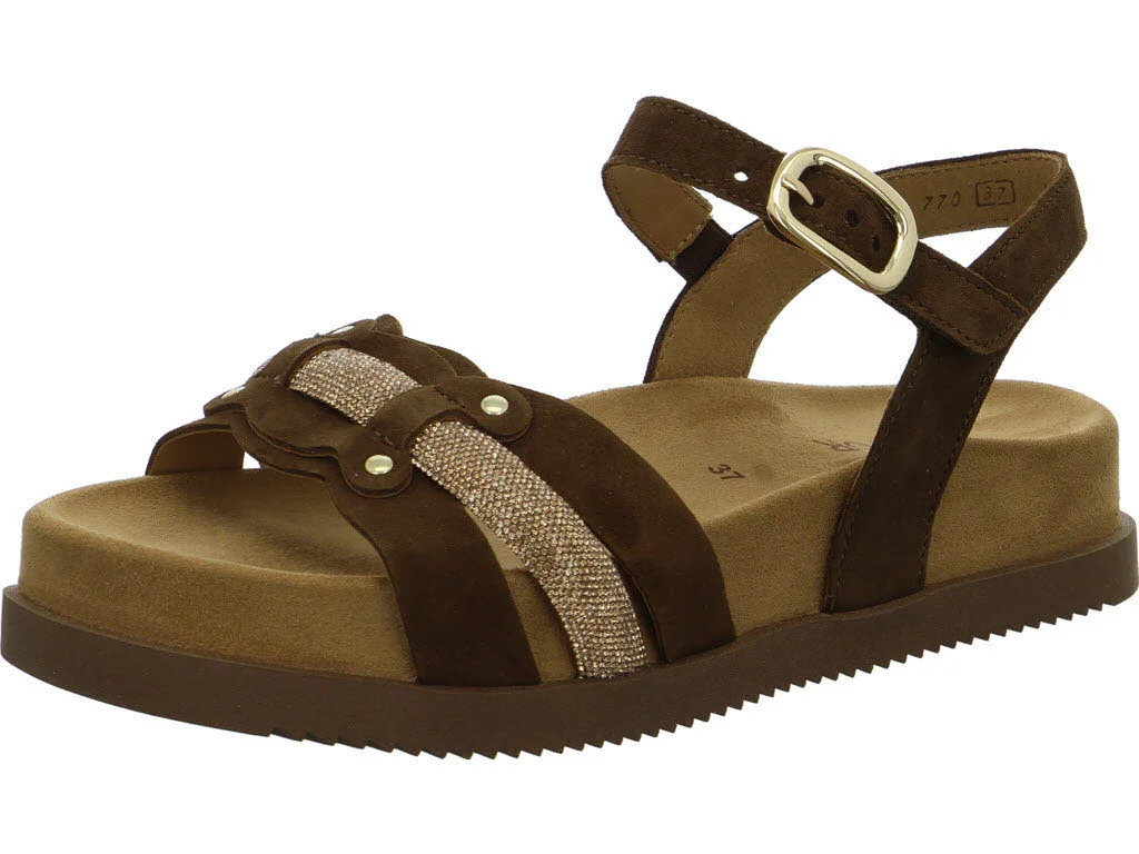 Gabor Damen Sandalen 83.770.18 83.770 cacao/gold F (schmal/normal)