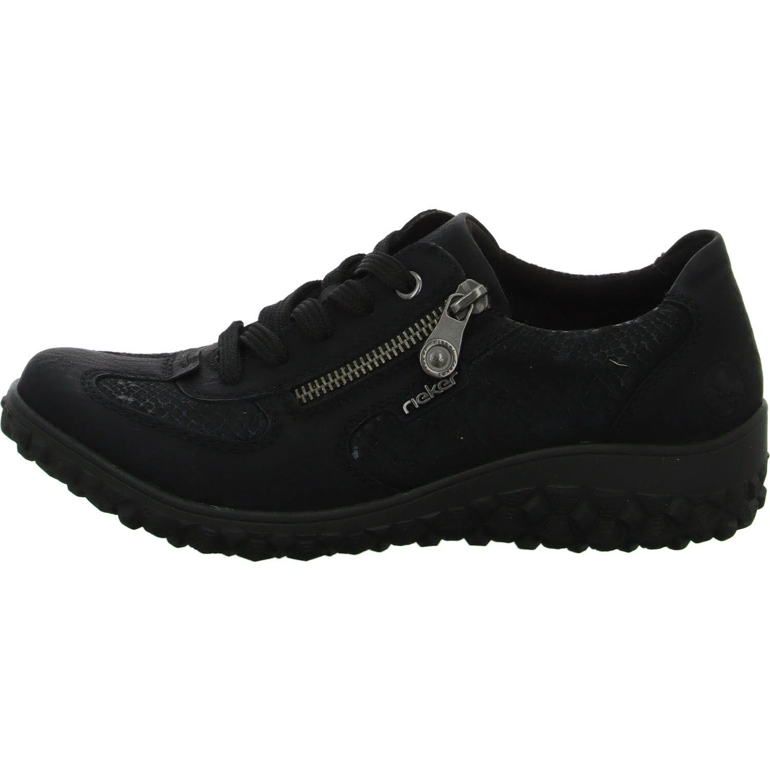 Rieker Damen Schnürschuhe 59501-00 59501 schwarz/schwarz-reptil H (extra weit)