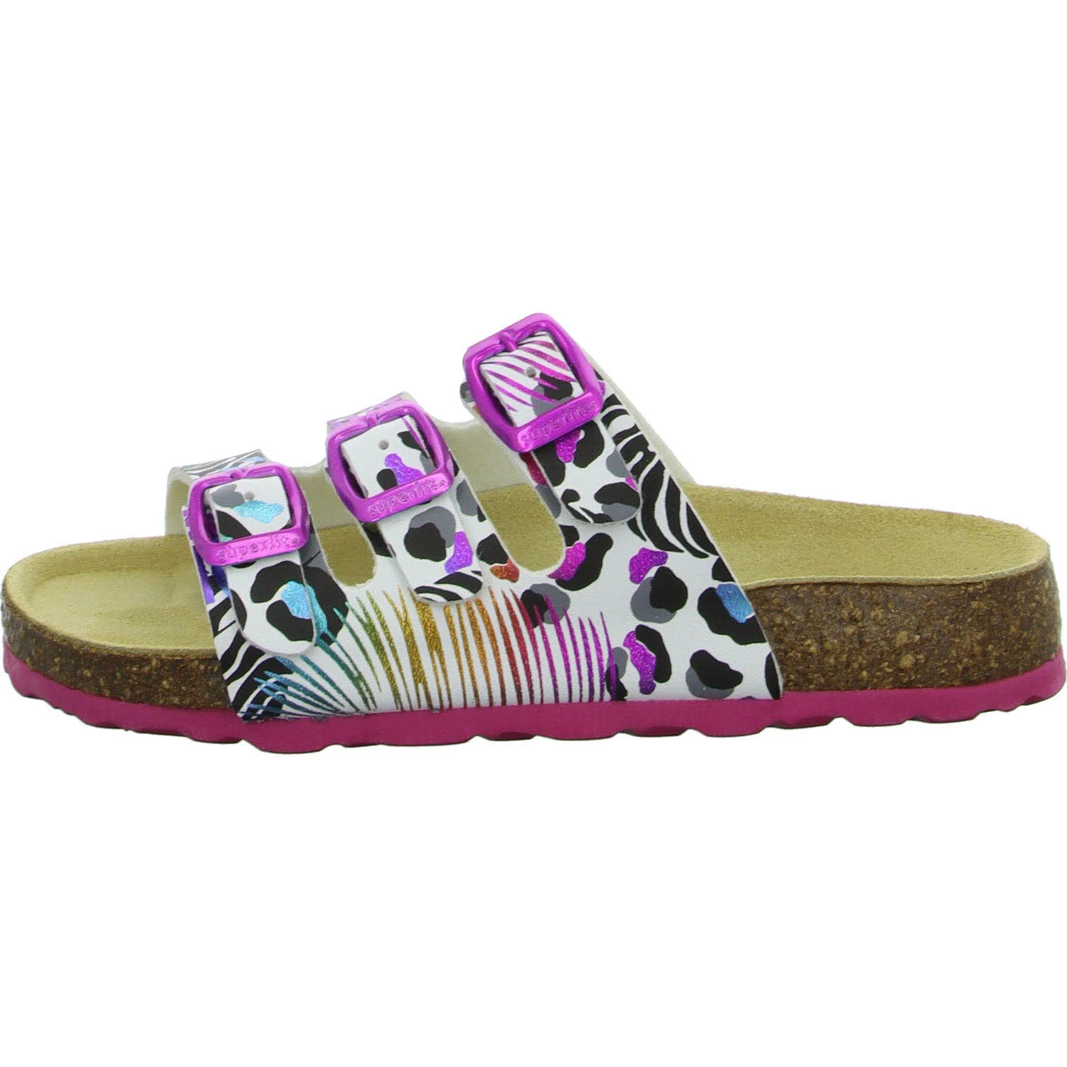 Superfit Kinder Pantoletten 1-800113-1100 Fußbettpantoffel weiß/mehrfarbig WMS mittel
