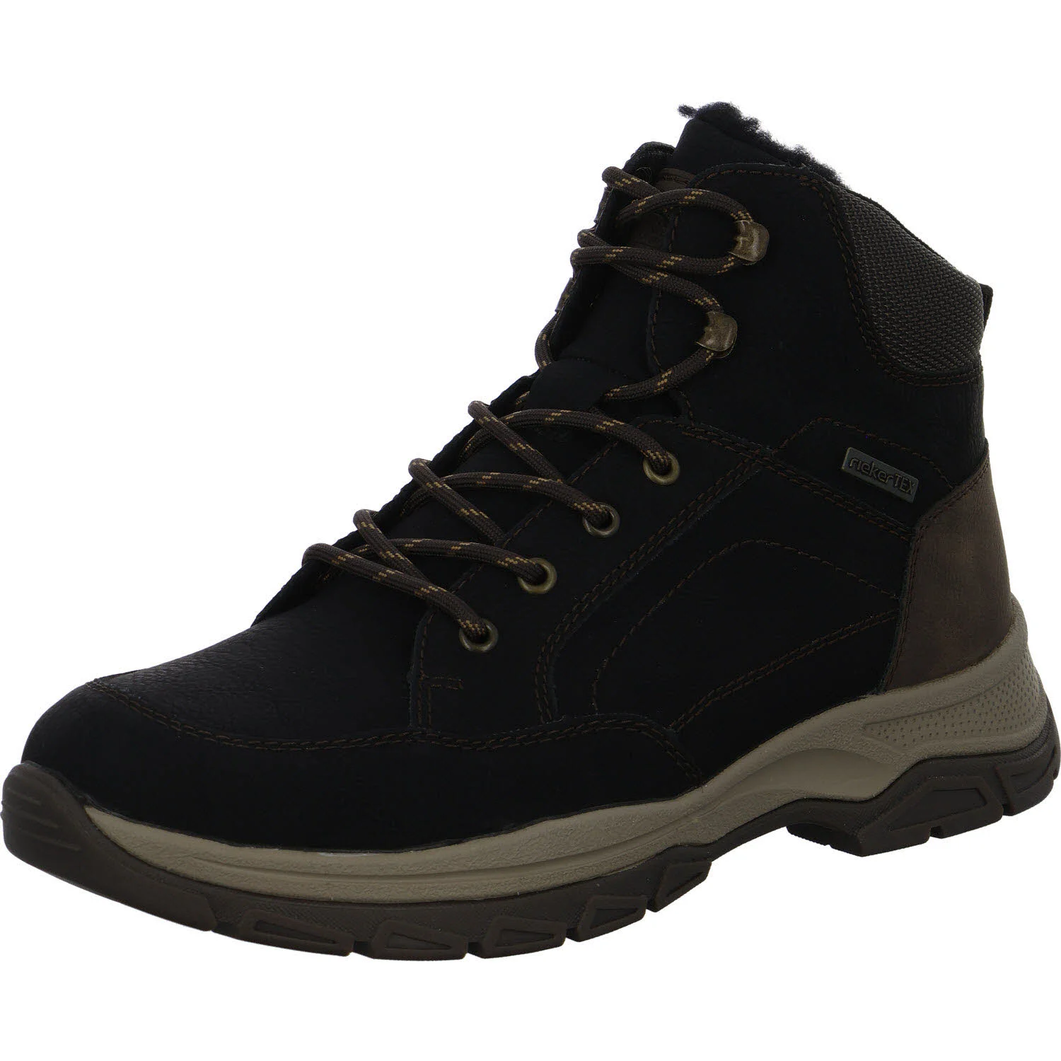Rieker Herren Schnürstiefel warm 30212-00 30212 schwarz/schoko/schwarz-braun H (extra weit)