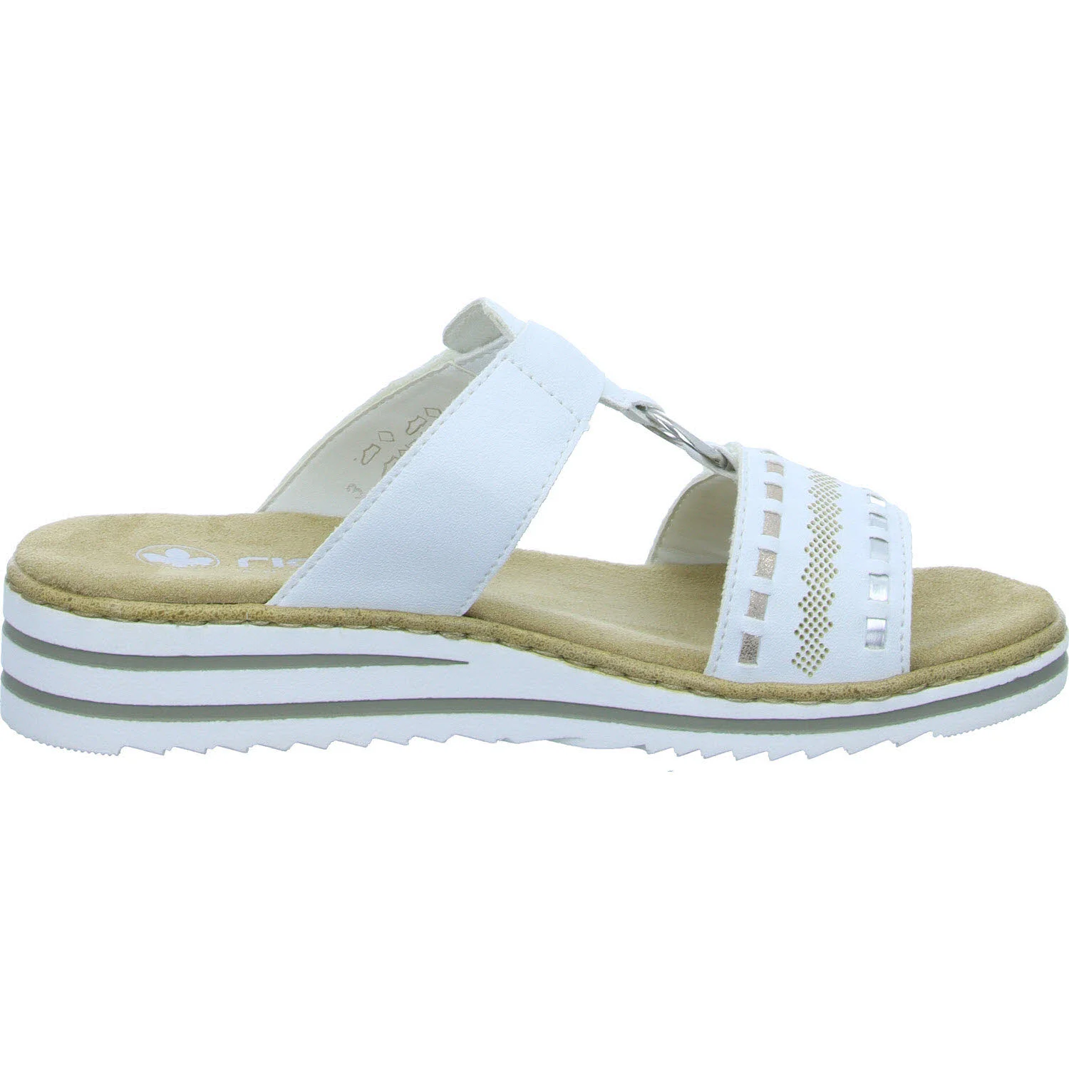 Rieker Damen Pantoletten V0636-80 V0636 weiss/argento/rosegold E 1/2 (schmal)