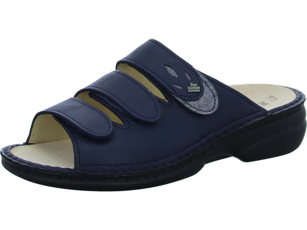 Finn Comfort Damen Pantoletten 02554-902821 Kos navy/platin weit