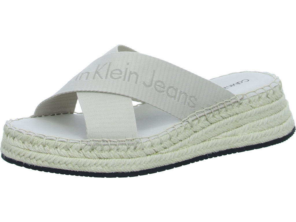 Calvin Klein Damen Pantoletten YW0YW01364ACF SPORTY WEDGE ROPE SANDAL MR Triple Eggshell normal