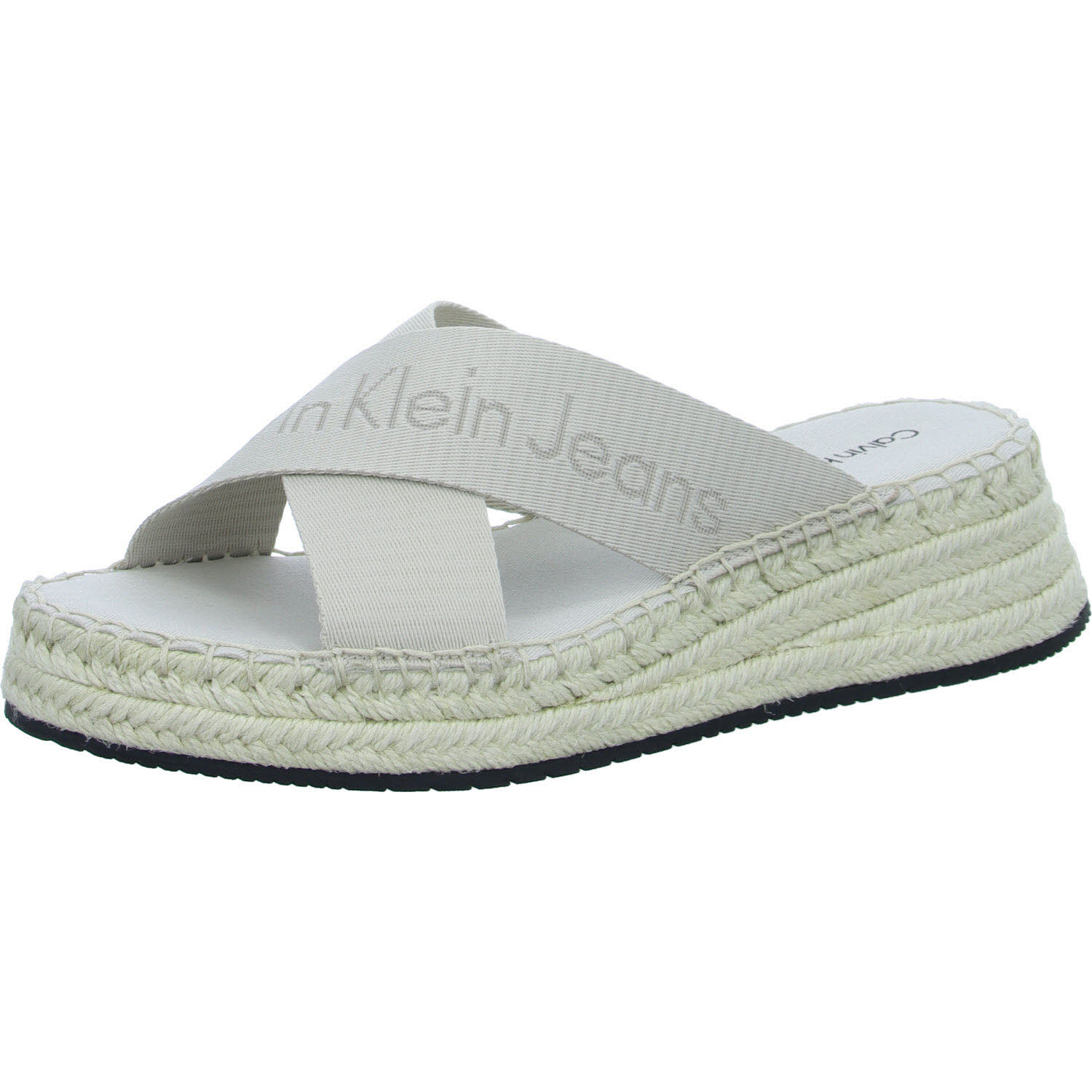 Calvin Klein Damen Pantoletten YW0YW01364ACF SPORTY WEDGE ROPE SANDAL MR Triple Eggshell normal