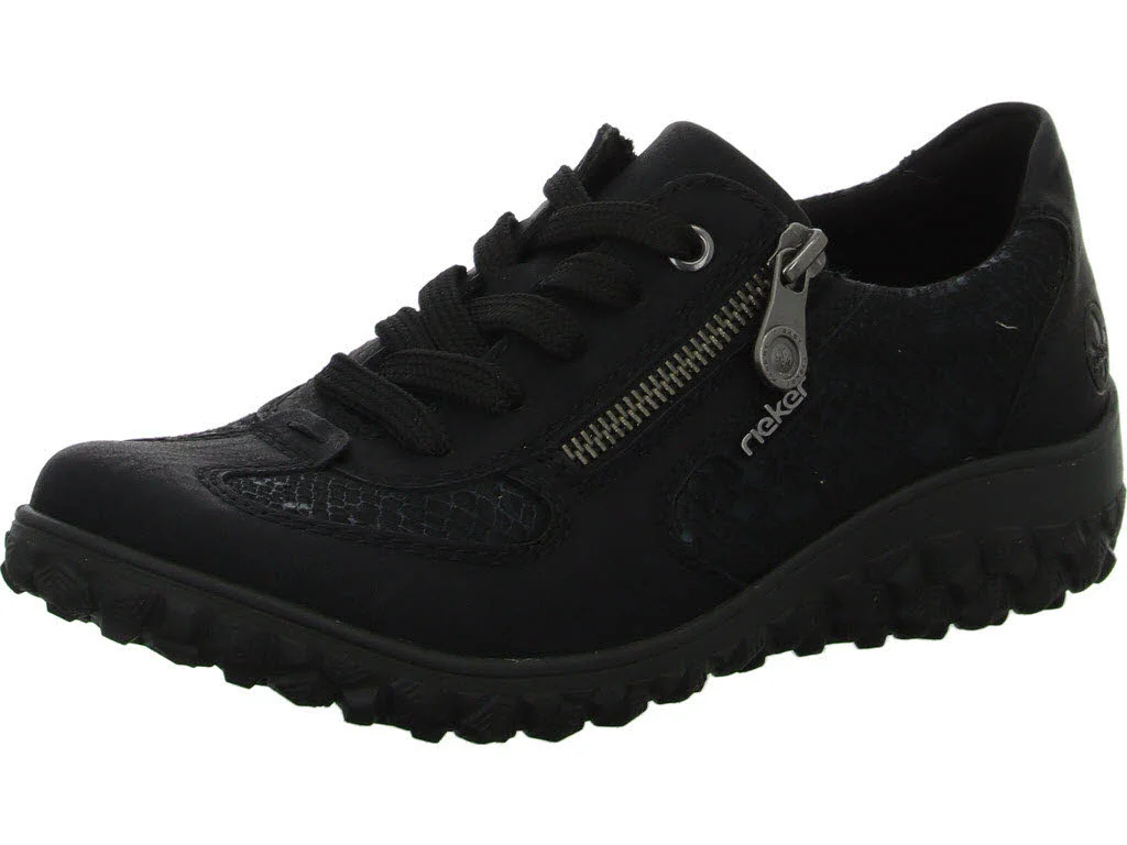 Rieker Damen Schnürschuhe 59501-00 59501 schwarz/schwarz-reptil H (extra weit)