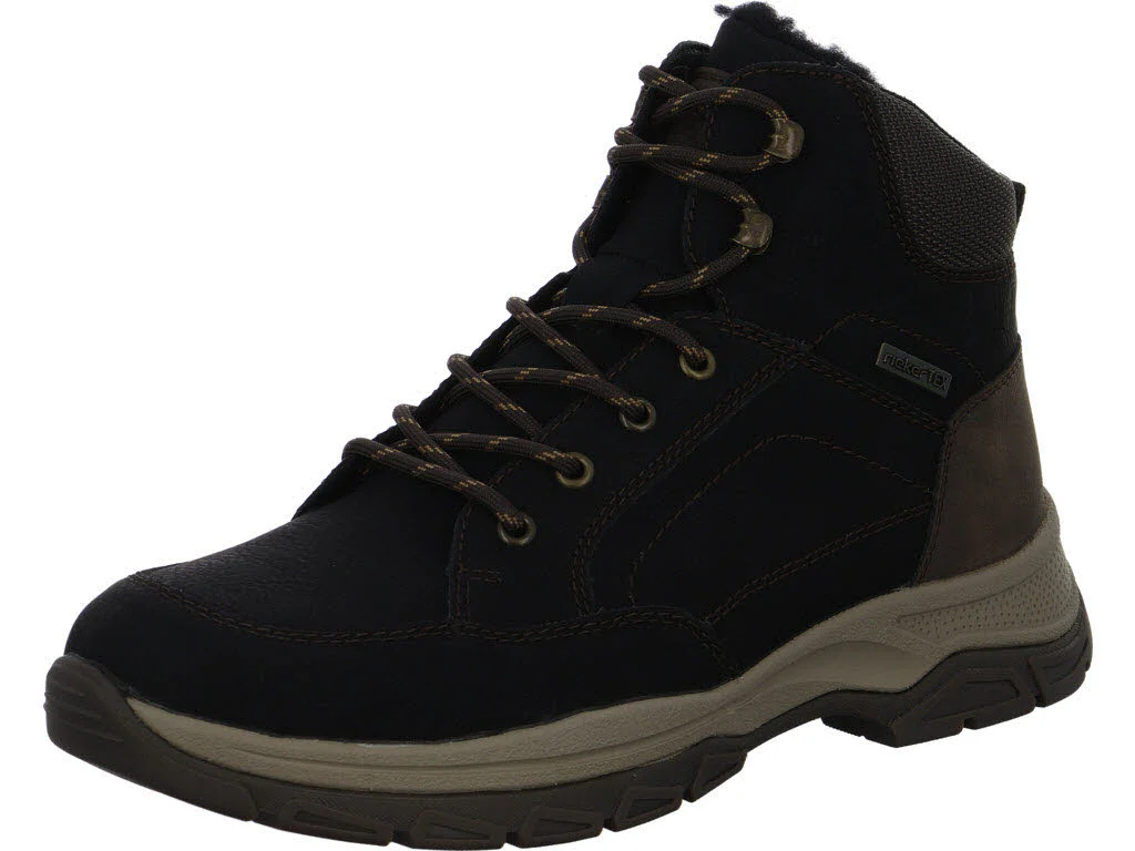 Rieker Herren Schnürstiefel warm 30212-00 30212 schwarz/schoko/schwarz-braun H (extra weit)