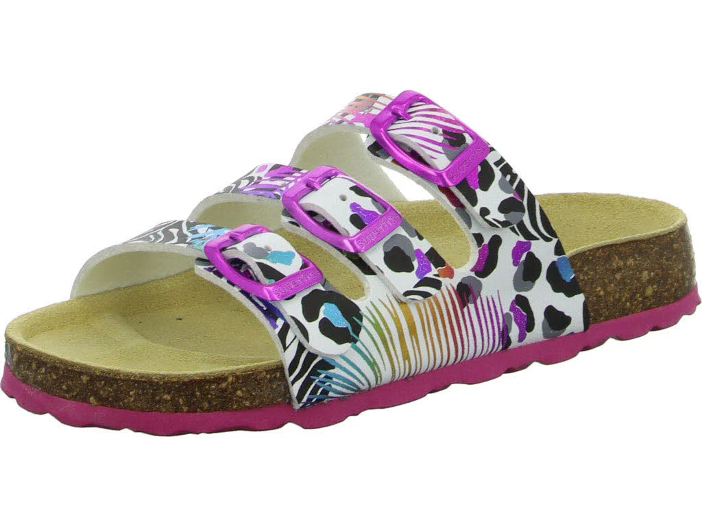 Superfit Kinder Pantoletten 1-800113-1100 Fußbettpantoffel weiß/mehrfarbig WMS mittel