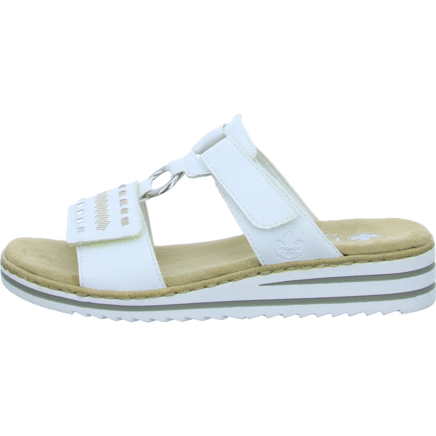 Rieker Damen Pantoletten V0636-80 V0636 weiss/argento/rosegold E 1/2 (schmal)