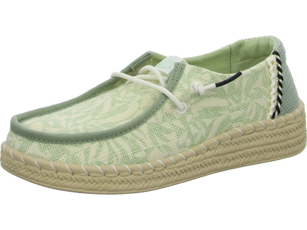 heydude Damen Slipper HD43179-3YY Wendy Espadrille Retro Palm celadon green/white weit