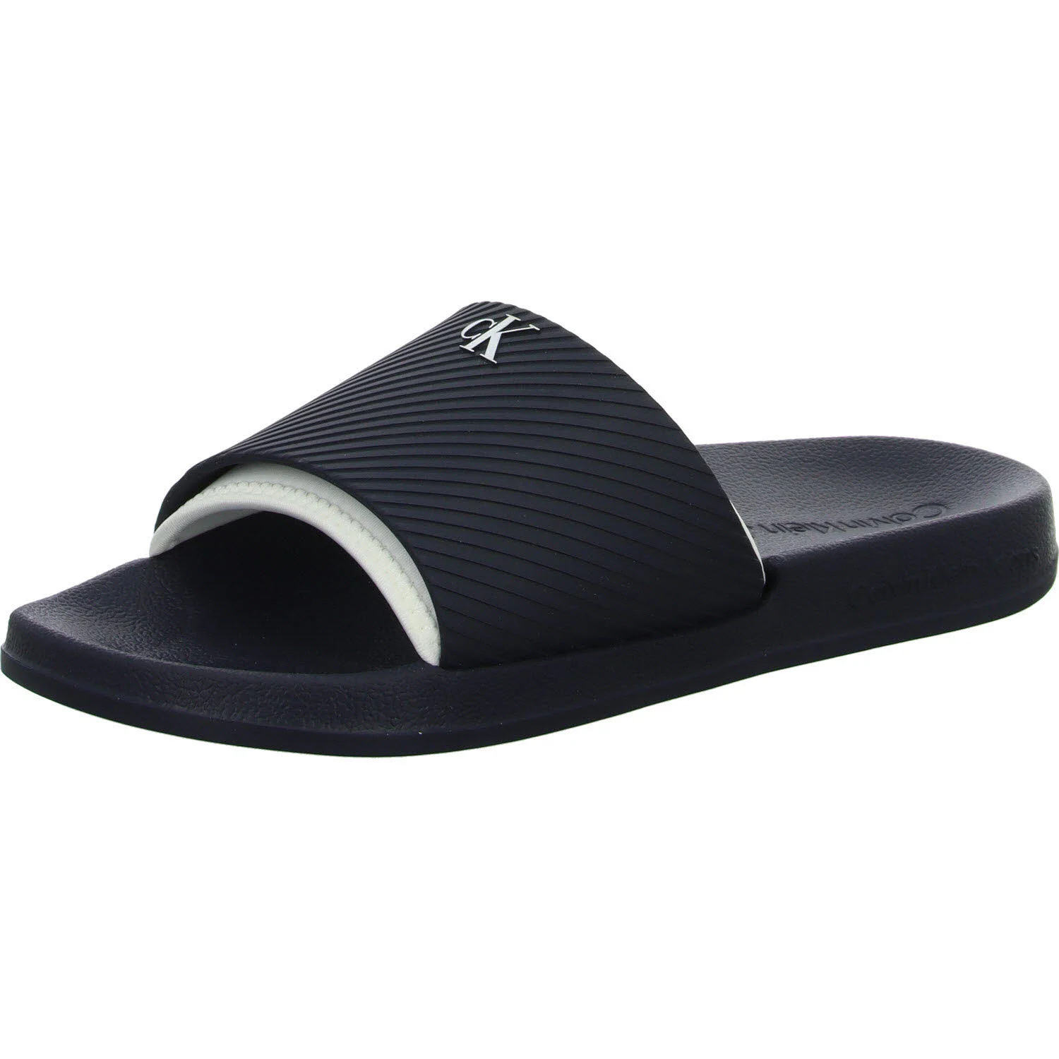 Calvin Klein Pantoletten YM0YM01234DW4 SLIDE RUBBER NEOPRENE TEXT navy/oyster mushroom normal