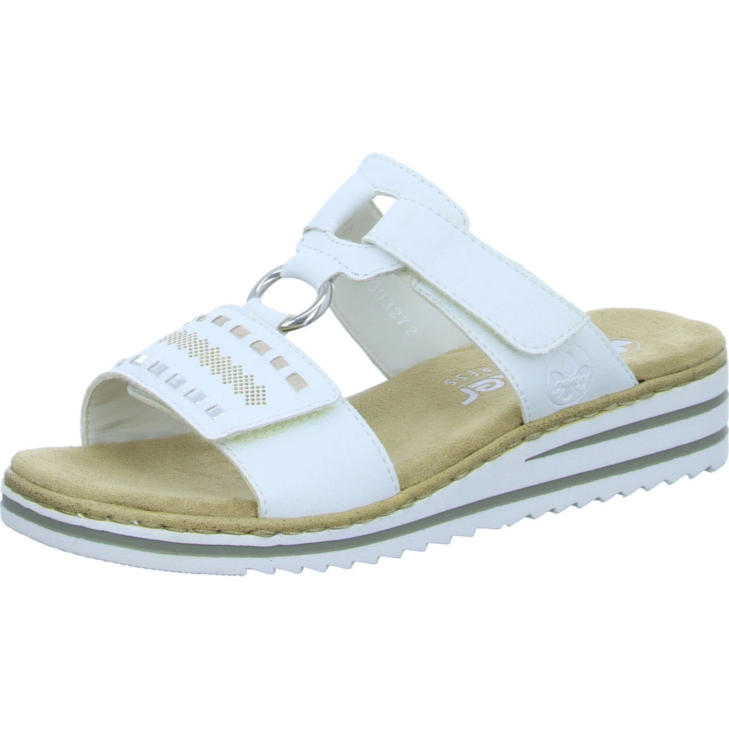 Rieker Damen Pantoletten V0636-80 V0636 weiss/argento/rosegold E 1/2 (schmal)