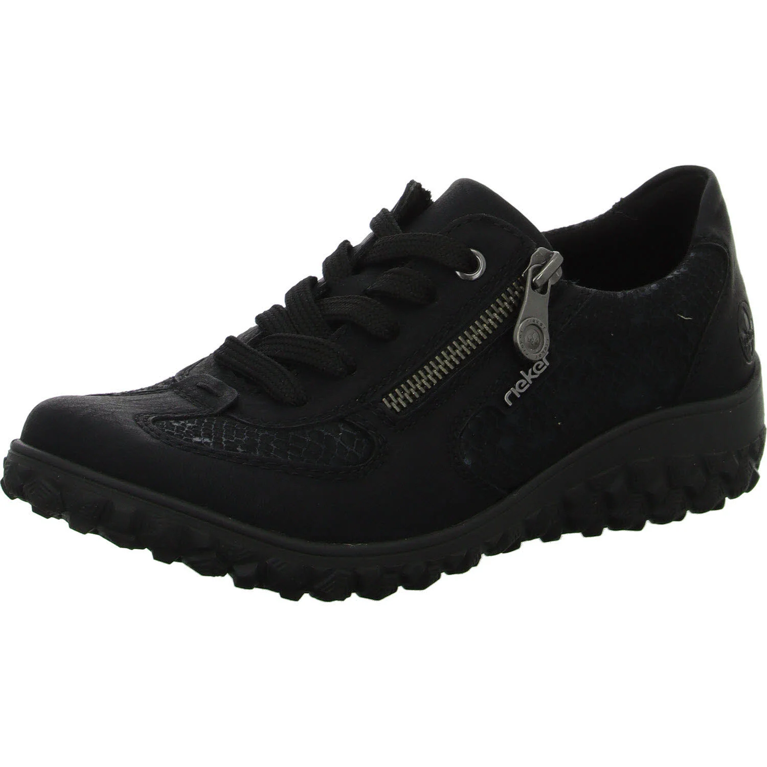 Rieker Damen Schnürschuhe 59501-00 59501 schwarz/schwarz-reptil H (extra weit)