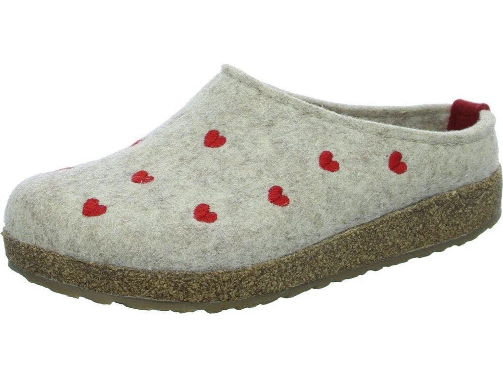 Haflinger Damen Winterpantoffel 741031-0-46 Grizzly Cuoricini beigemeliert öko normal