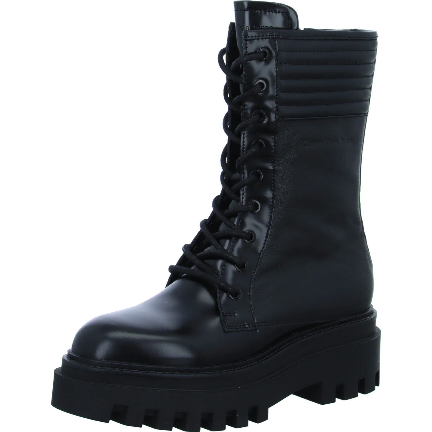 Calvin Klein Damen Schnürstiefel YW0YW011370GT FLATFORM KNEE BOOT LACEUP LTH WN 0GT Triple Black normal