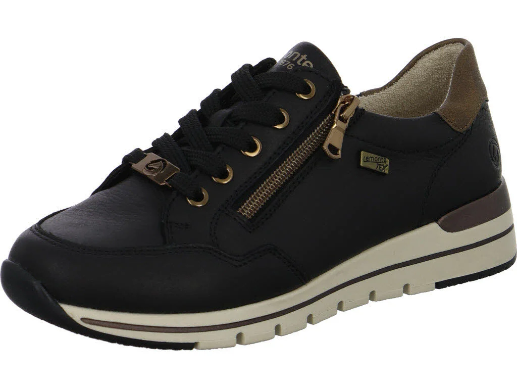 Remonte Damen Schnürschuhe R6716-03 R6716 schwarz/antik G (weit)