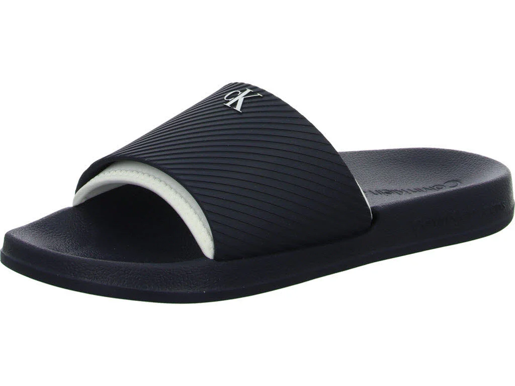 Calvin Klein Pantoletten YM0YM01234DW4 SLIDE RUBBER NEOPRENE TEXT navy/oyster mushroom normal