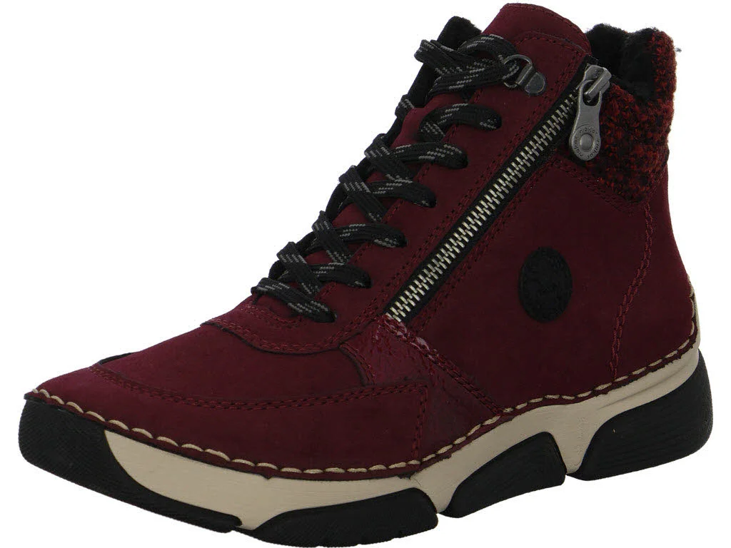 Rieker Damen Schnürstiefel warm 45960-35 45960 bordeaux/red/rot-schwarz/schwarz F 1/2 (normal)