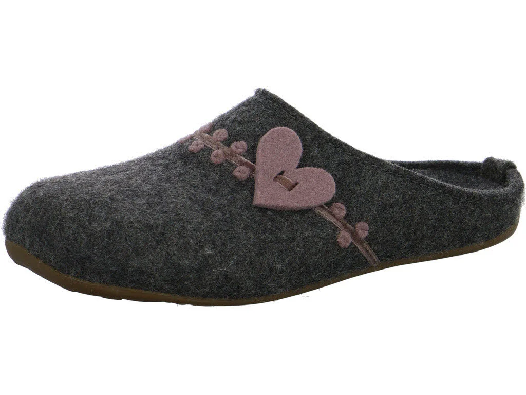 Haflinger Damen Winterpantoffel 483142-0-4 Everest Coeur anthrazit normal