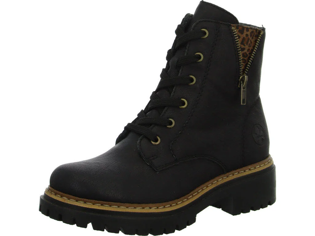 Rieker Damen Schnürstiefel 72617-00 72617 schwarz/leo-nuss F (normal)
