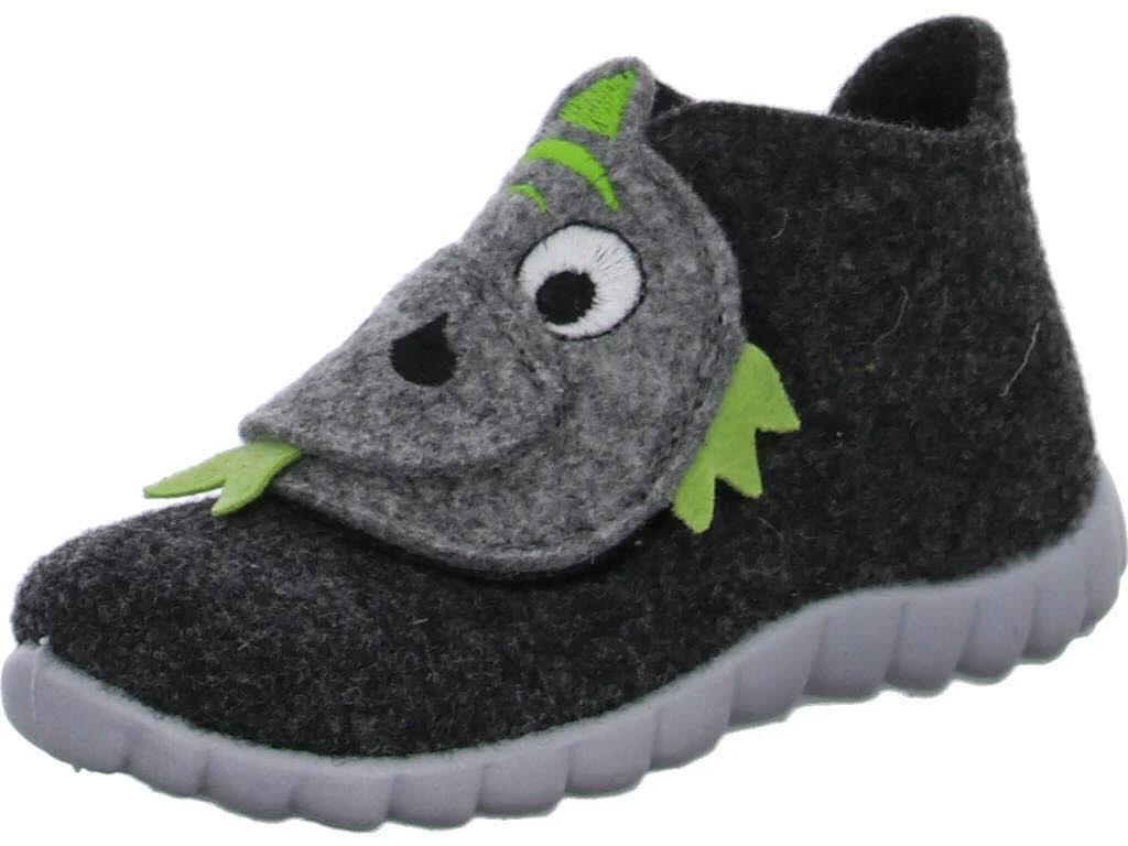 Superfit Kinder Winterhausschuhe 1-800295-0000 HAPPY SCHWARZ/GRÜN WMS mittel