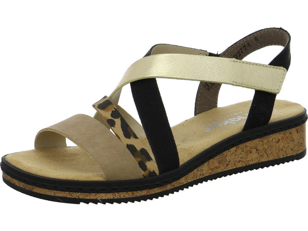 Rieker Damen Sandalen V3663-92 V3663 shell/beige/lightgold/schwarz F (normal)