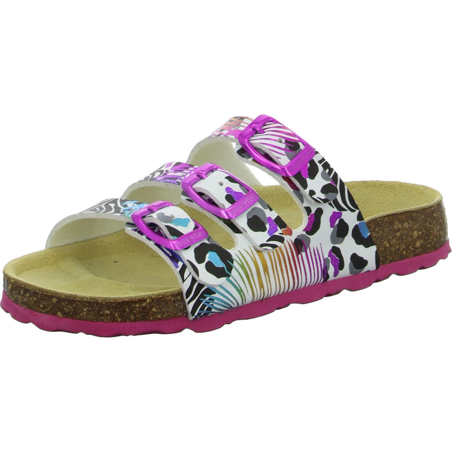 Superfit Kinder Pantoletten 1-800113-1100 Fußbettpantoffel weiß/mehrfarbig WMS mittel