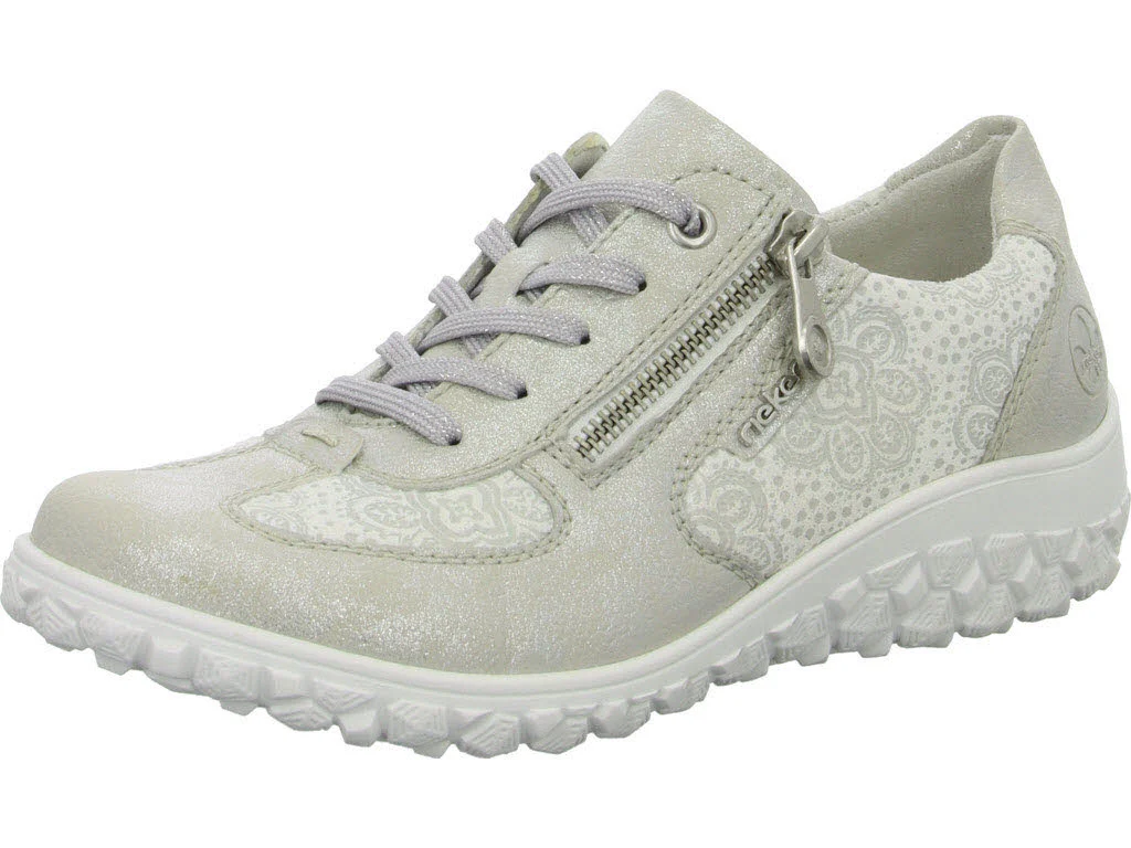 Rieker Damen Schnürschuhe 59501-90 59501 fog-silver/weiss-flower H (extra weit)
