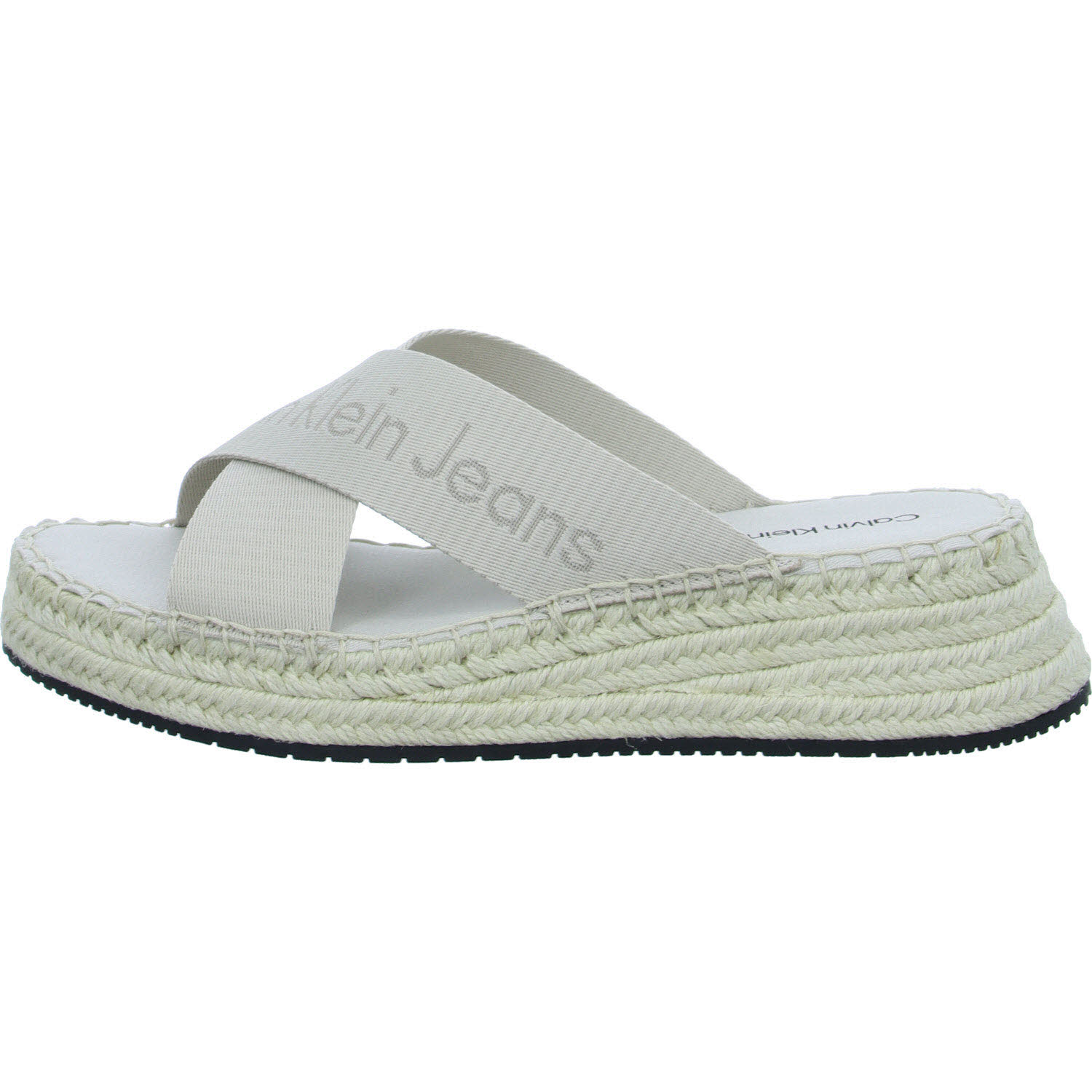 Calvin Klein Damen Pantoletten YW0YW01364ACF SPORTY WEDGE ROPE SANDAL MR Triple Eggshell normal